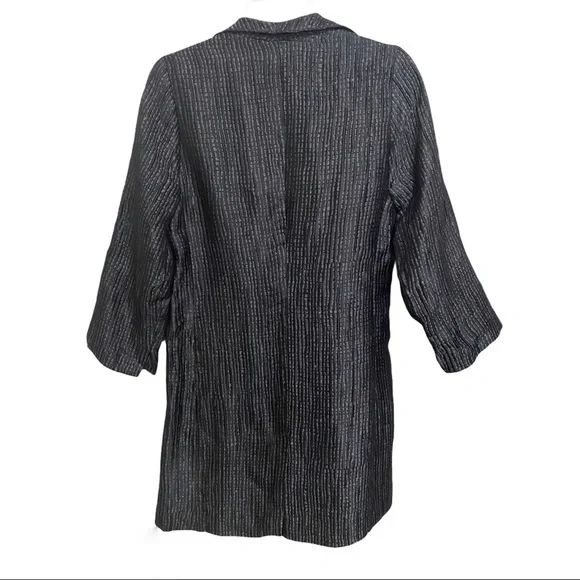 EILEEN FISHER Black and Gray Silk Open Front Duster Jacket, size S - Picture 2 of 10